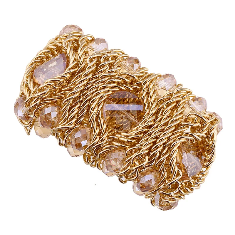 Luxury Fashion Crystal Bracelet for Women Handmade Aluminum Chain Bangle Bohemian Statement Charm Bracelet Banquet Party Jewelry