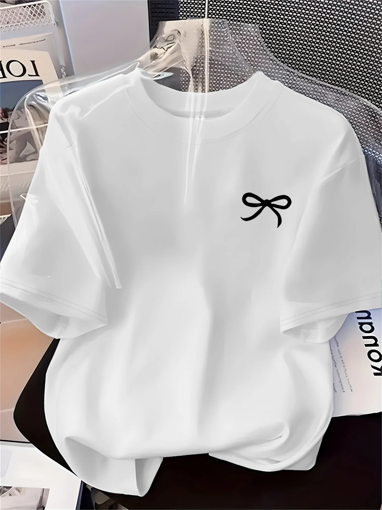 New Women's T-shirt Black Bow Printed Simple Style Casual Fashion Short Sleeve T-shirt Soft Comfortable Summer Women Clothing