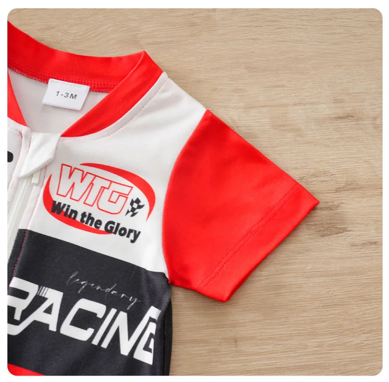 Summer Baby Racer Style Romper, Infant Motorsport Jumpsuit, Newborn Red & White Racing One-piece Outfit Short Sleeve Cool