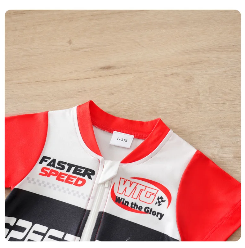 Summer Baby Racer Style Romper, Infant Motorsport Jumpsuit, Newborn Red & White Racing One-piece Outfit Short Sleeve Cool