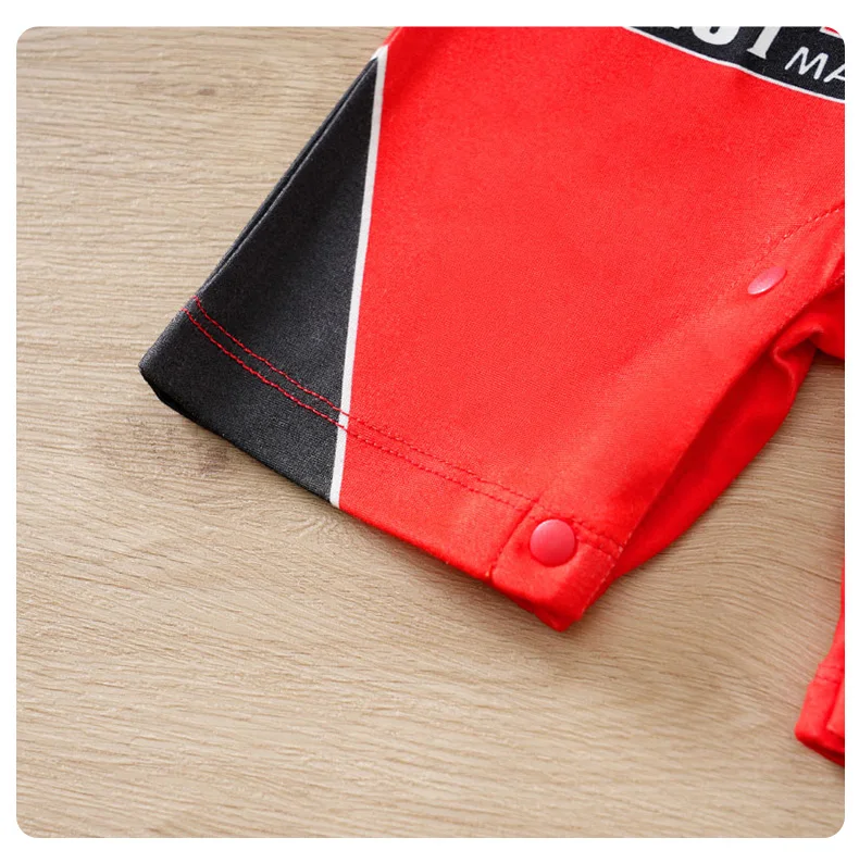 Summer Baby Racer Style Romper, Infant Motorsport Jumpsuit, Newborn Red & White Racing One-piece Outfit Short Sleeve Cool