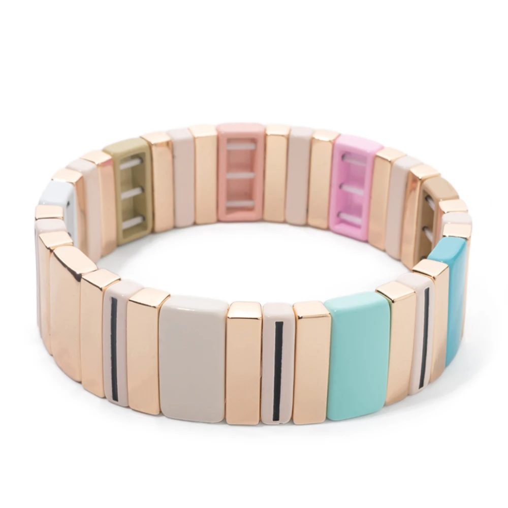BEUTIFOR offwhite Color Enamel Bracelets for Women Handmade Bohemian Pink Color Bangle Sets