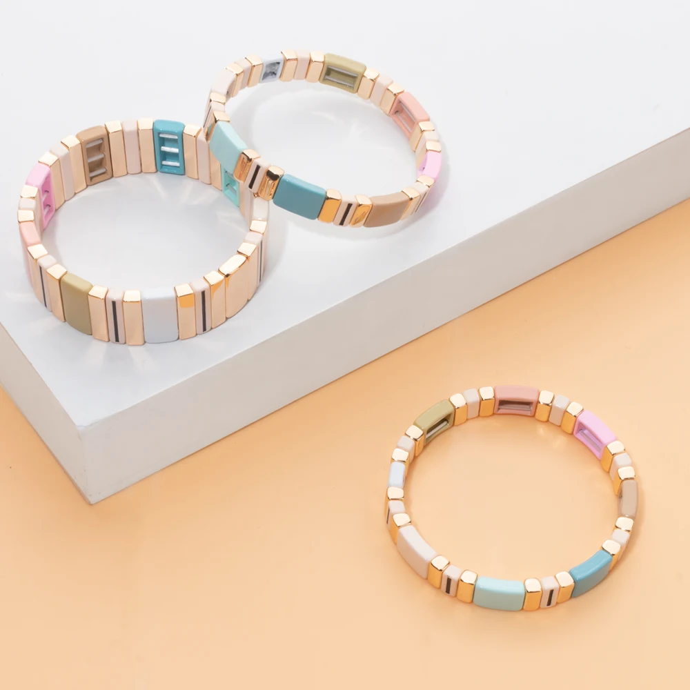 BEUTIFOR offwhite Color Enamel Bracelets for Women Handmade Bohemian Pink Color Bangle Sets