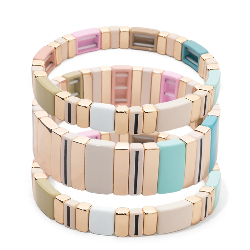 BEUTIFOR offwhite Color Enamel Bracelets for Women Handmade Bohemian Pink Color Bangle Sets