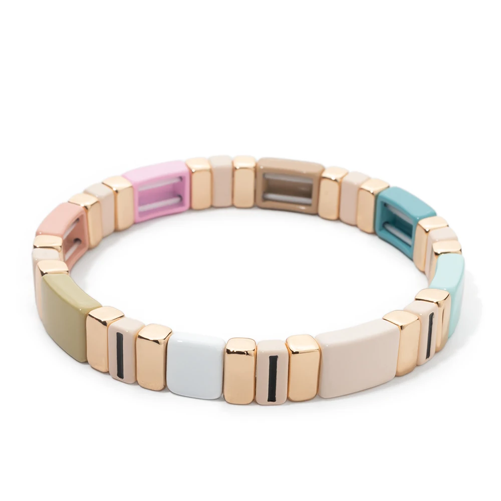 BEUTIFOR offwhite Color Enamel Bracelets for Women Handmade Bohemian Pink Color Bangle Sets
