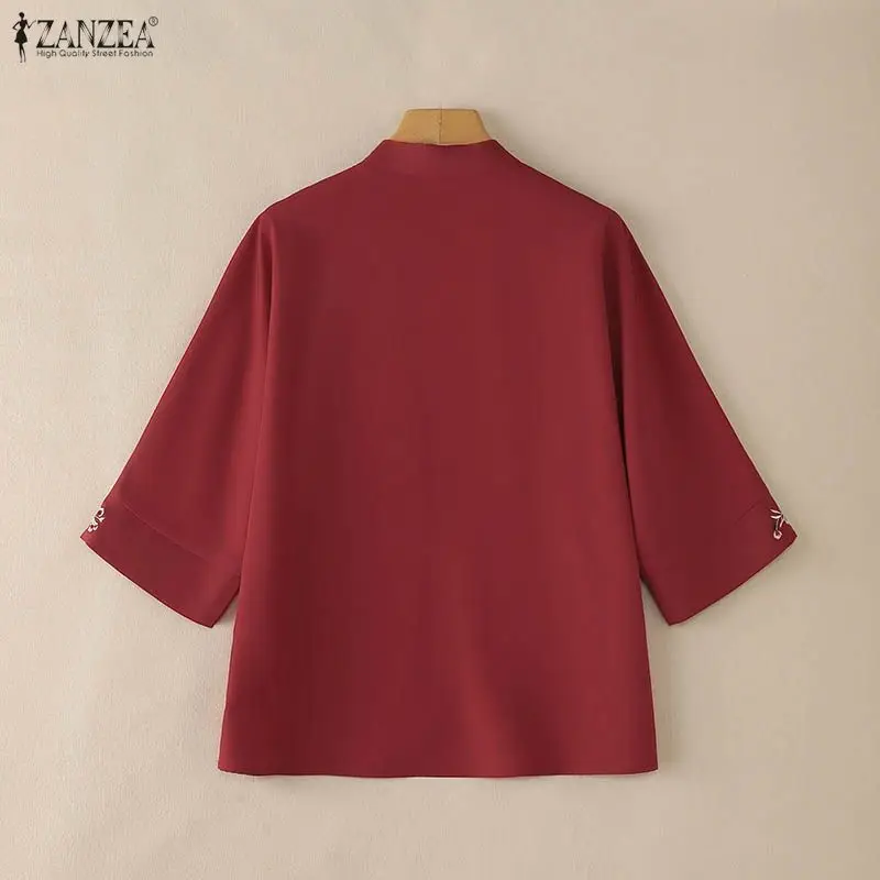 2026 Summer Cardigan ZANZEA Women Vintage Holiday Kimonos 3/4 Sleeve Embroidered Blouse Female Work Shirt Casual Tops Thin Coats