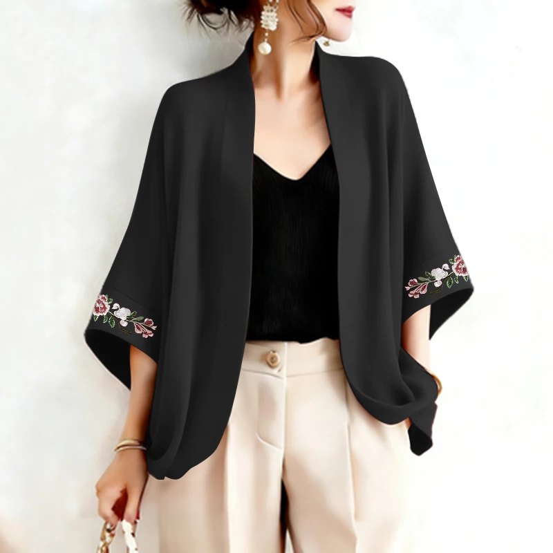 2026 Summer Cardigan ZANZEA Women Vintage Holiday Kimonos 3/4 Sleeve Embroidered Blouse Female Work Shirt Casual Tops Thin Coats