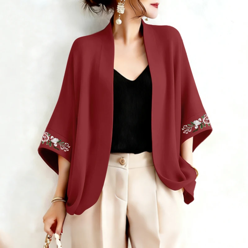 2026 Summer Cardigan ZANZEA Women Vintage Holiday Kimonos 3/4 Sleeve Embroidered Blouse Female Work Shirt Casual Tops Thin Coats