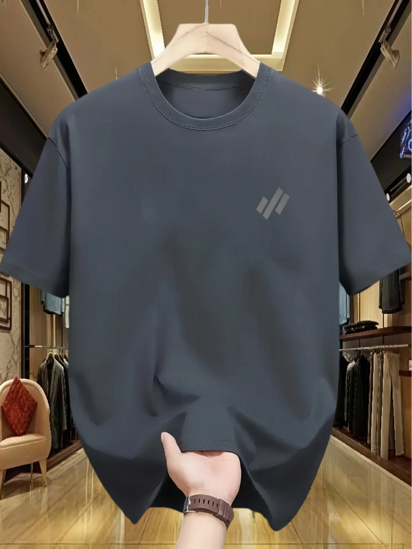 Men's and Women's Summer Pure Cotton Casual Loose Fashion Diagonal Pattern Printed Comfortable Round Neck Short Sleeved T-Shirt
