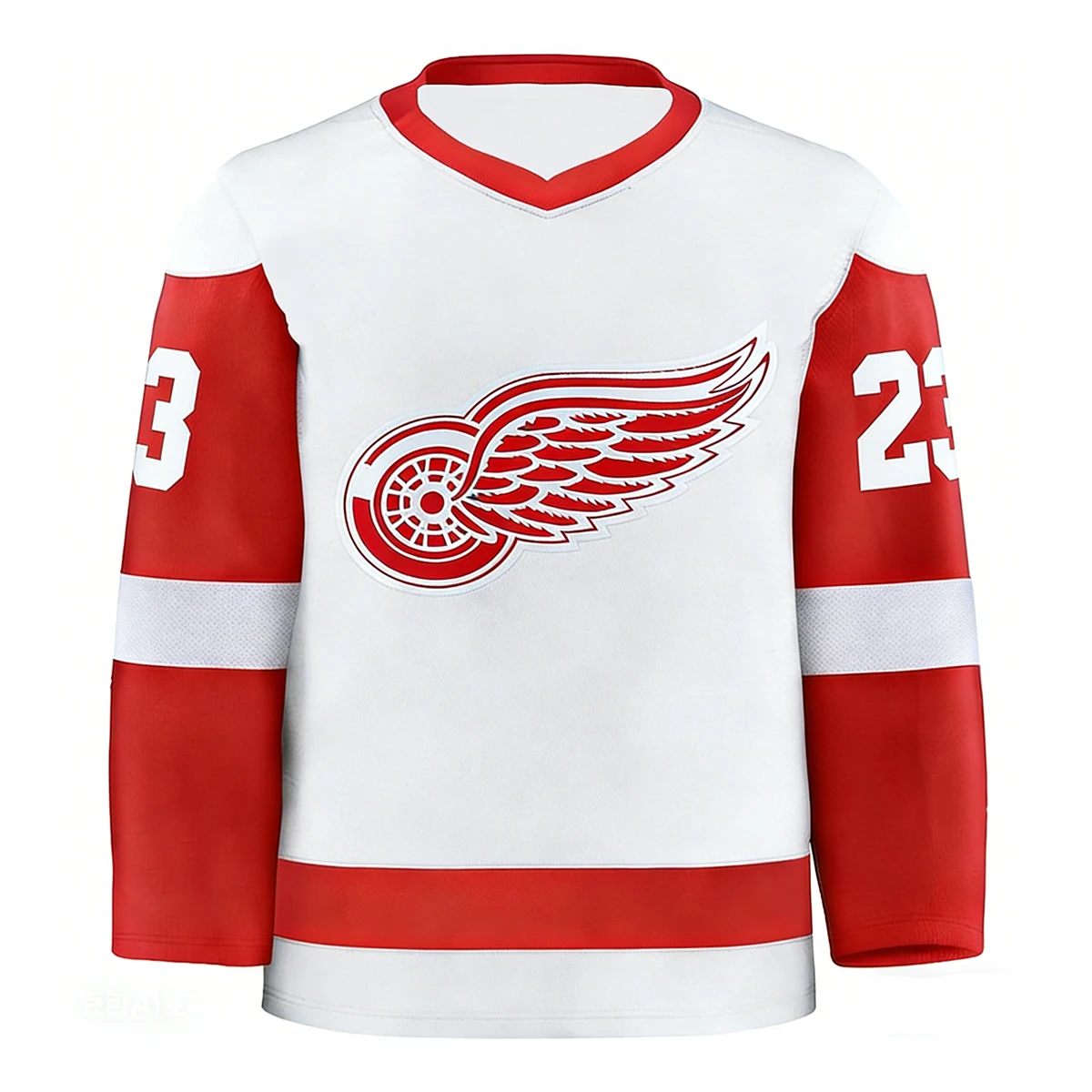 2026 Hockey Jersey Red/White Iconic Winged Wheel #23 Logo Striped Design Long-Sleeve Apparel for Fans & Collectors 3d HD Print