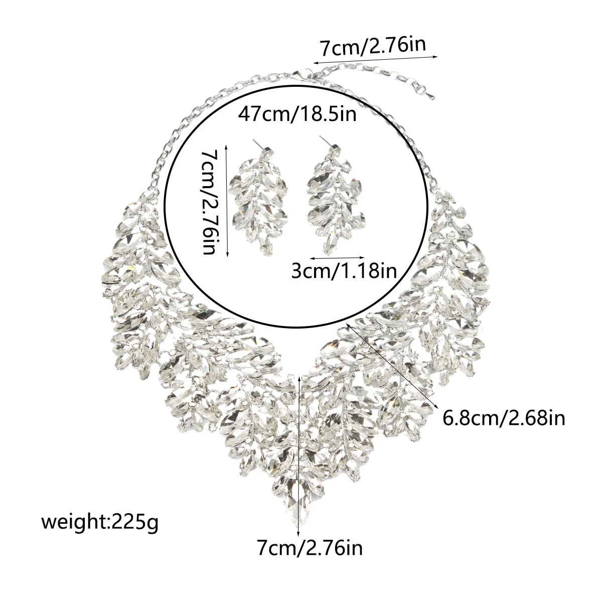 Luxurious artificial crystal necklace and earrings set for women's formal evening gown as a gift for the wife