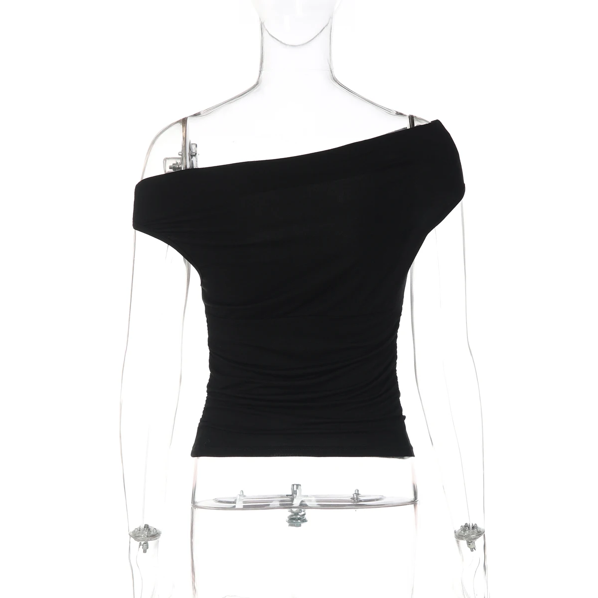 Dulzura Inclined Shoulder Sleeveless Ruched Slim Fit Vest Women'S Solid Casual Versatile Y2K Top Party Club Street Summer Outfit