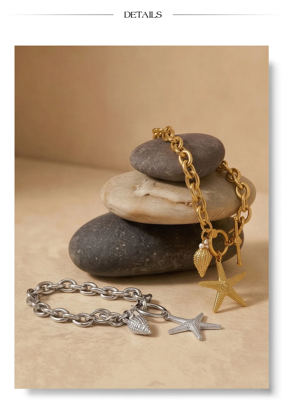 Yhpup Stainless Steel Starfish Conch Drop Charm Bracelet Bangle Toggle-Clasps Chain Ocean Style Summer Arrivals Vacation Jewelry