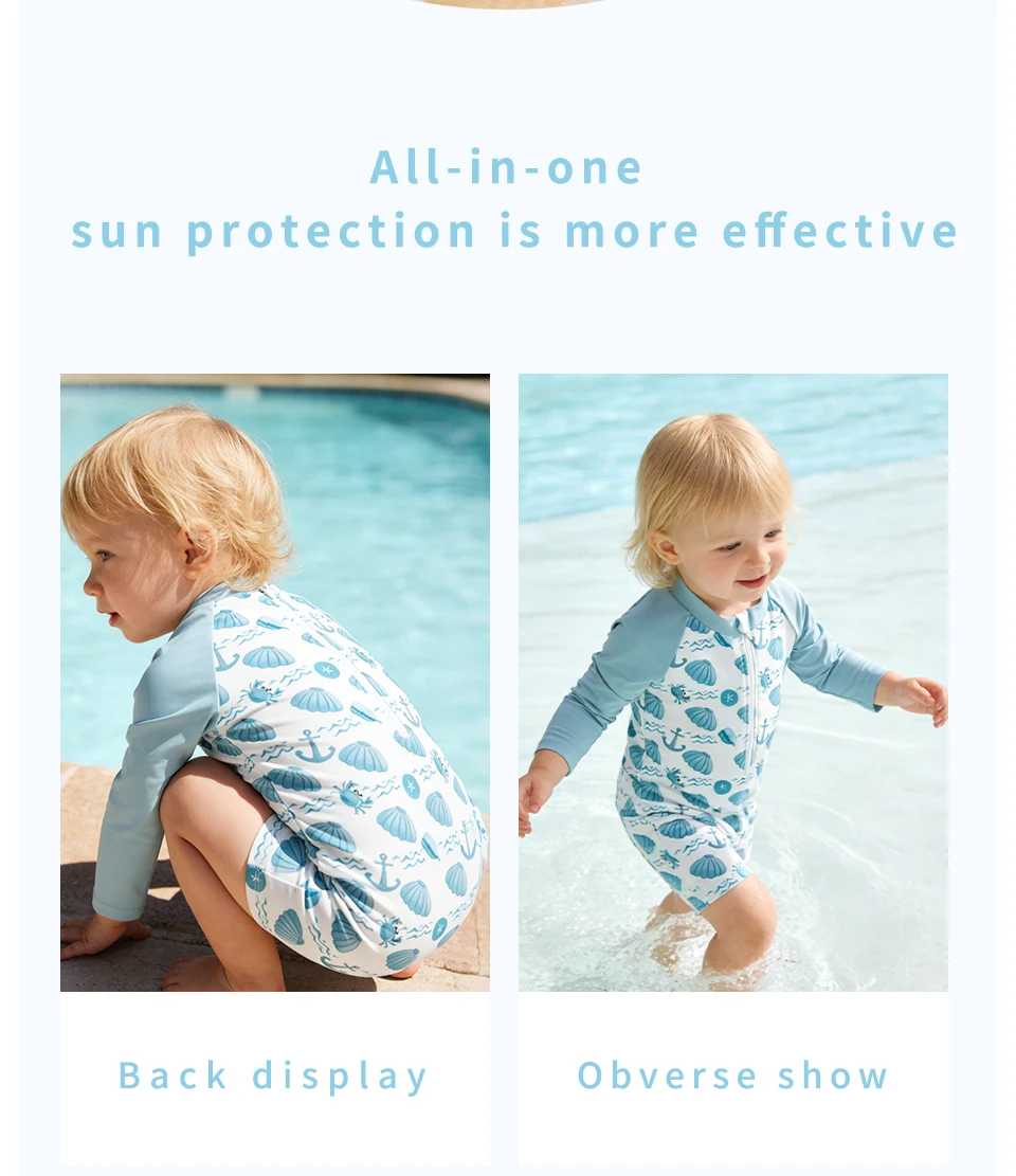 Elinfant Fashion Pattern Infant One Piece Swimsuit | Long Sleeve Sunscreen Swimsuit | Convenient Zipper Design
