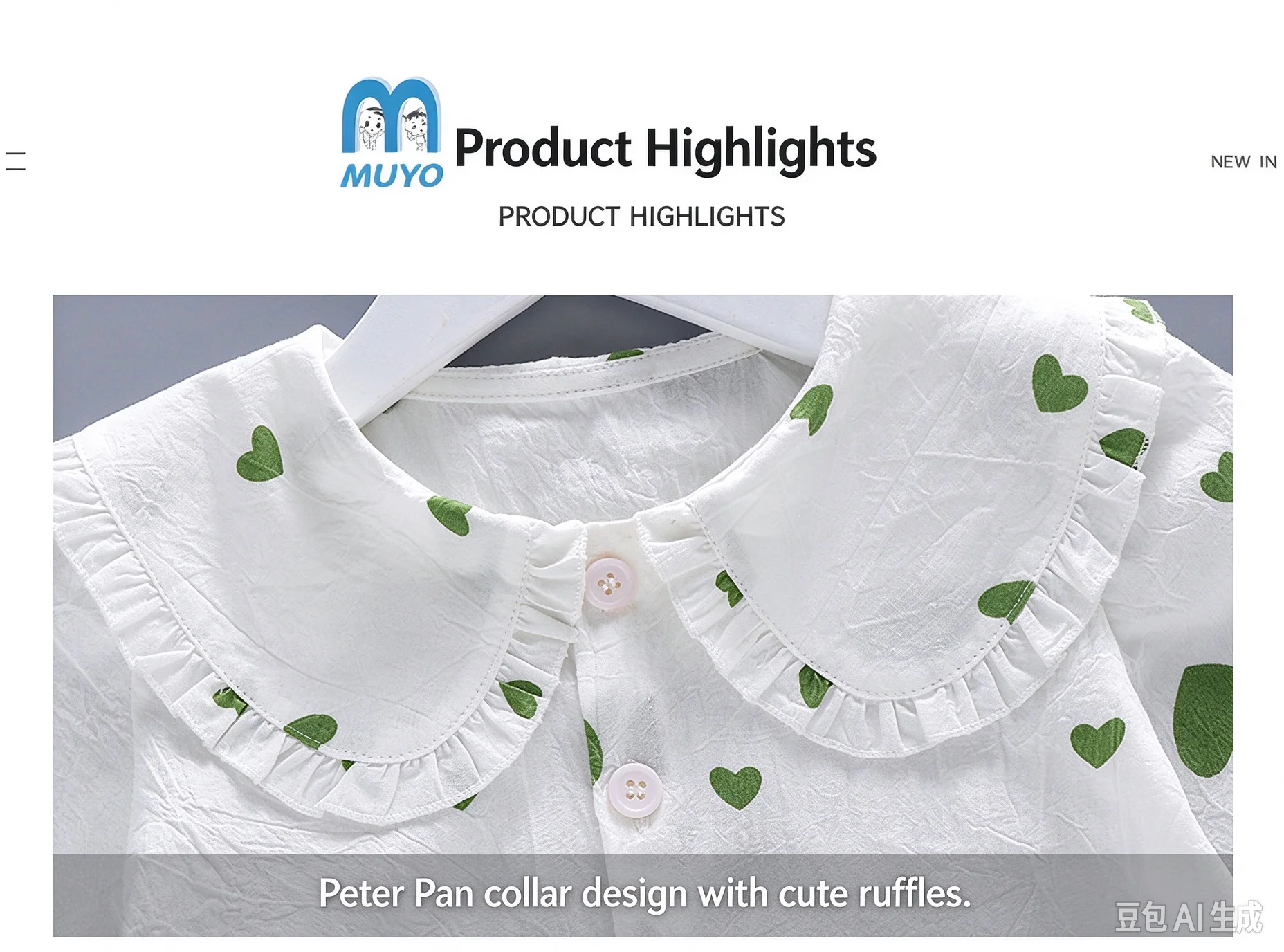 Girls' Strawberry Print Blouse, Ruffle Peter Pan Collar Cotton Shirt for Spring and Autumn