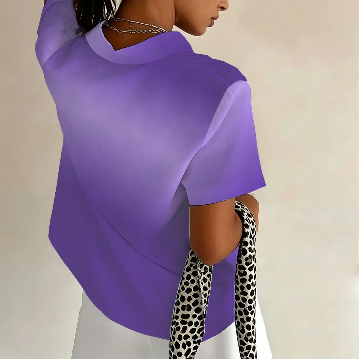 Summer Women's Plus-Size Shirt, Gradient Purple Series, Elegant, Intellectual, Trendy and Romantic, Suitable for Dating and Part