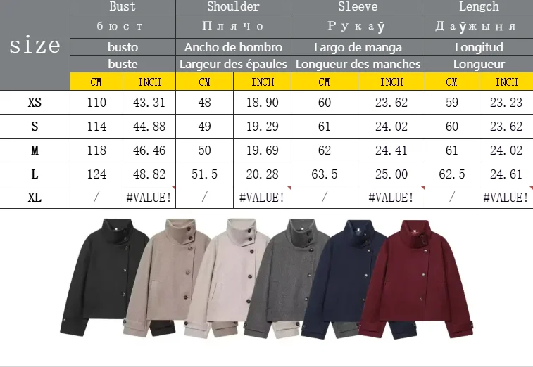 Women Vintage Stand Collar Breasted Long Sleeve Casual Woolen Coat Ladies Retro Long Sleeve Pockets Jacket Tops