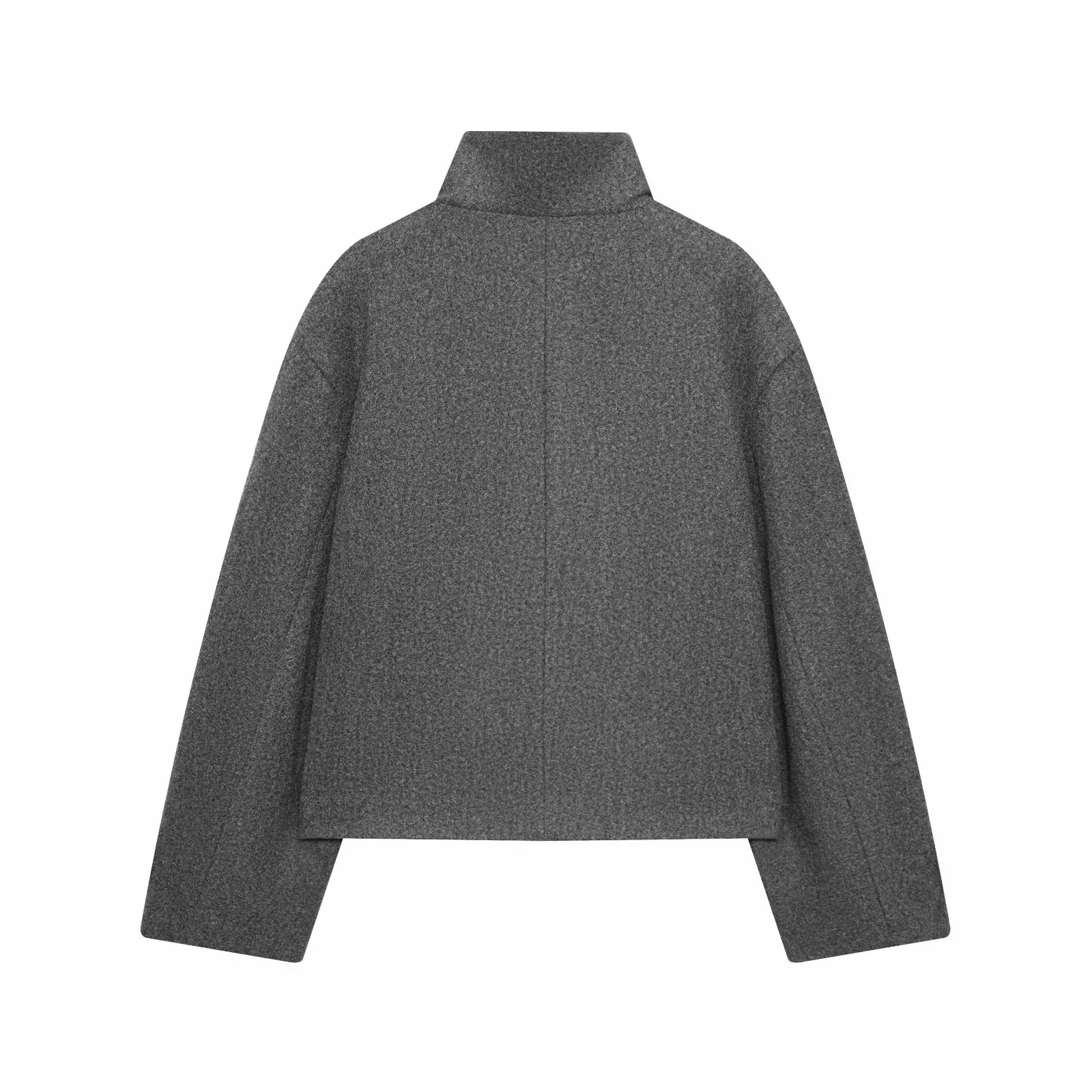 Women Vintage Stand Collar Breasted Long Sleeve Casual Woolen Coat Ladies Retro Long Sleeve Pockets Jacket Tops