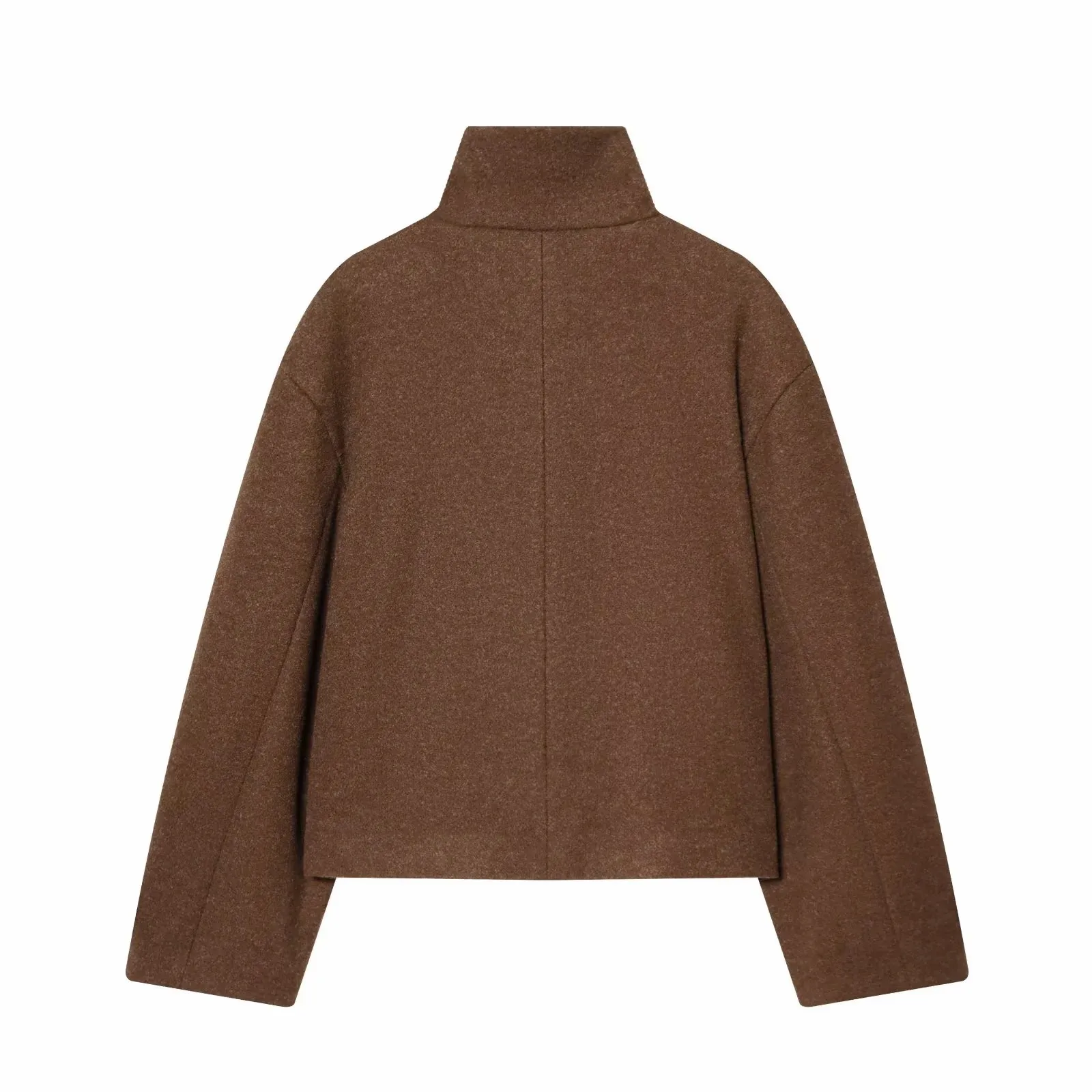 Women Vintage Stand Collar Breasted Long Sleeve Casual Woolen Coat Ladies Retro Long Sleeve Pockets Jacket Tops