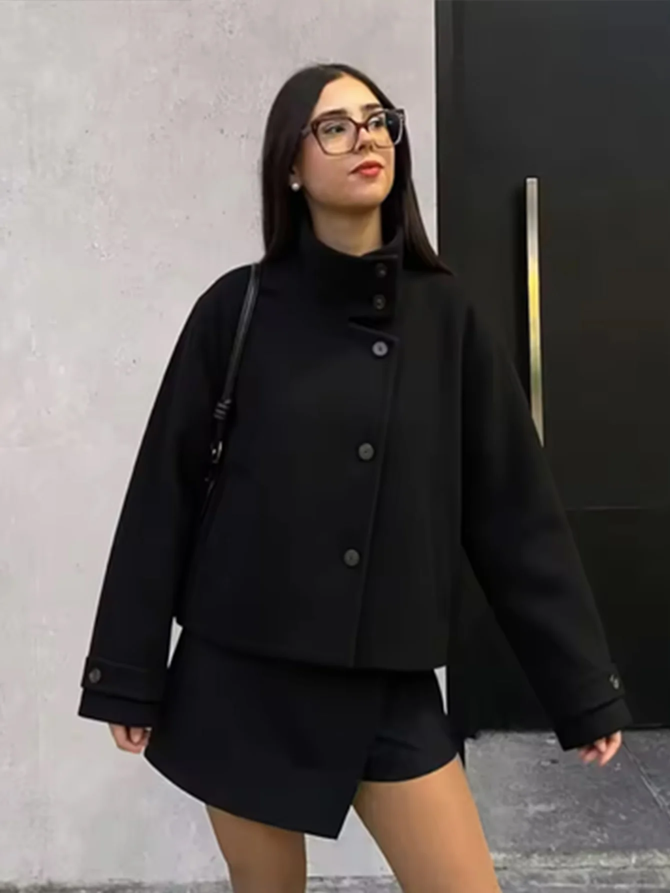Women Vintage Stand Collar Breasted Long Sleeve Casual Woolen Coat Ladies Retro Long Sleeve Pockets Jacket Tops