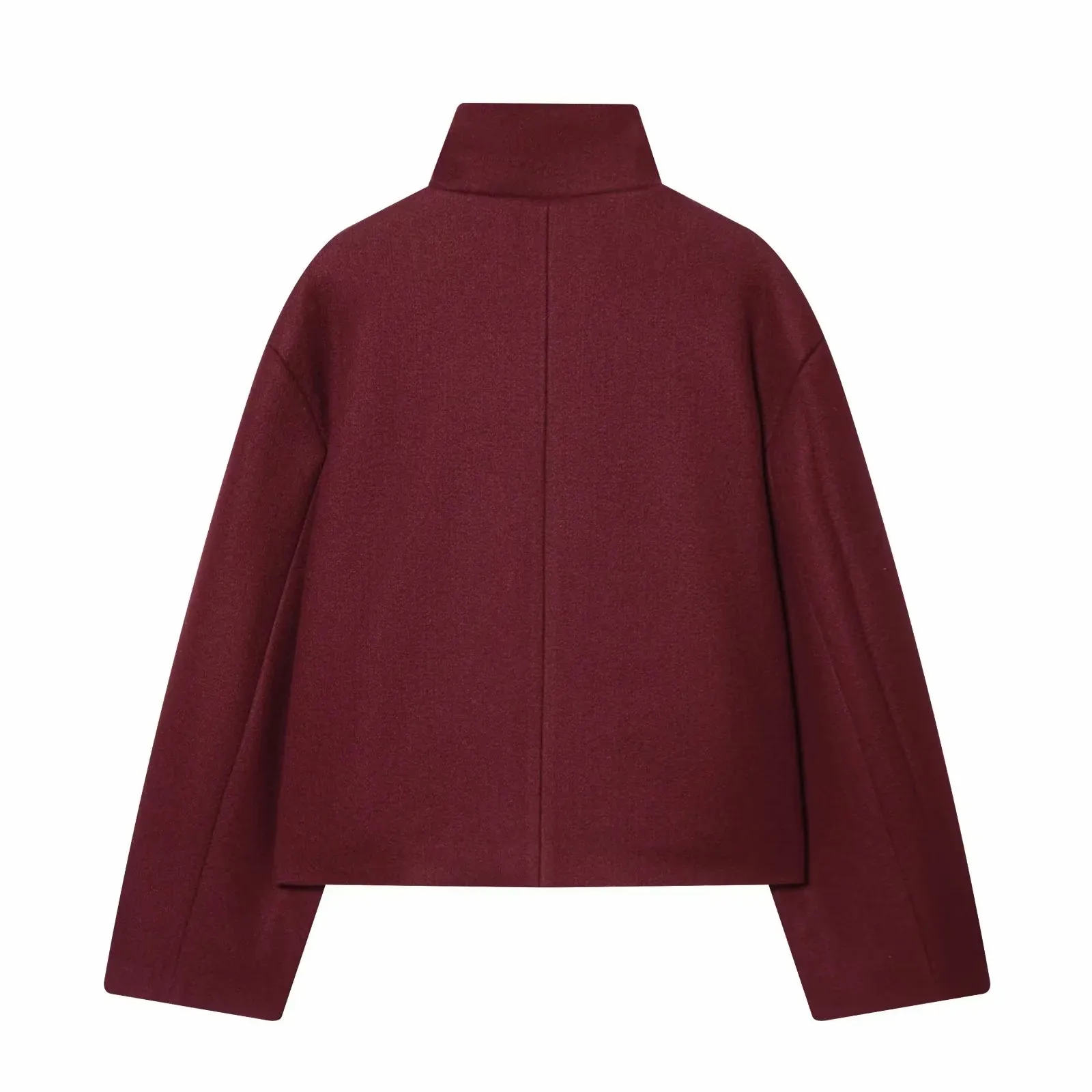 Women Vintage Stand Collar Breasted Long Sleeve Casual Woolen Coat Ladies Retro Long Sleeve Pockets Jacket Tops