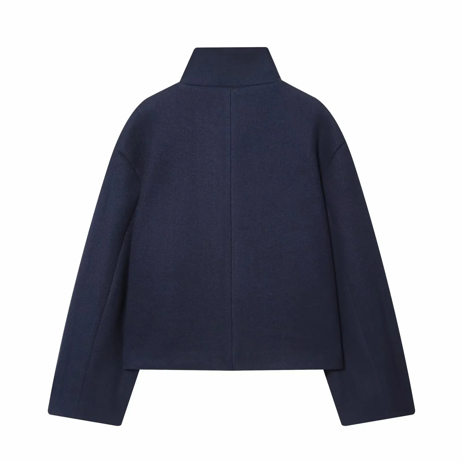Women Vintage Stand Collar Breasted Long Sleeve Casual Woolen Coat Ladies Retro Long Sleeve Pockets Jacket Tops