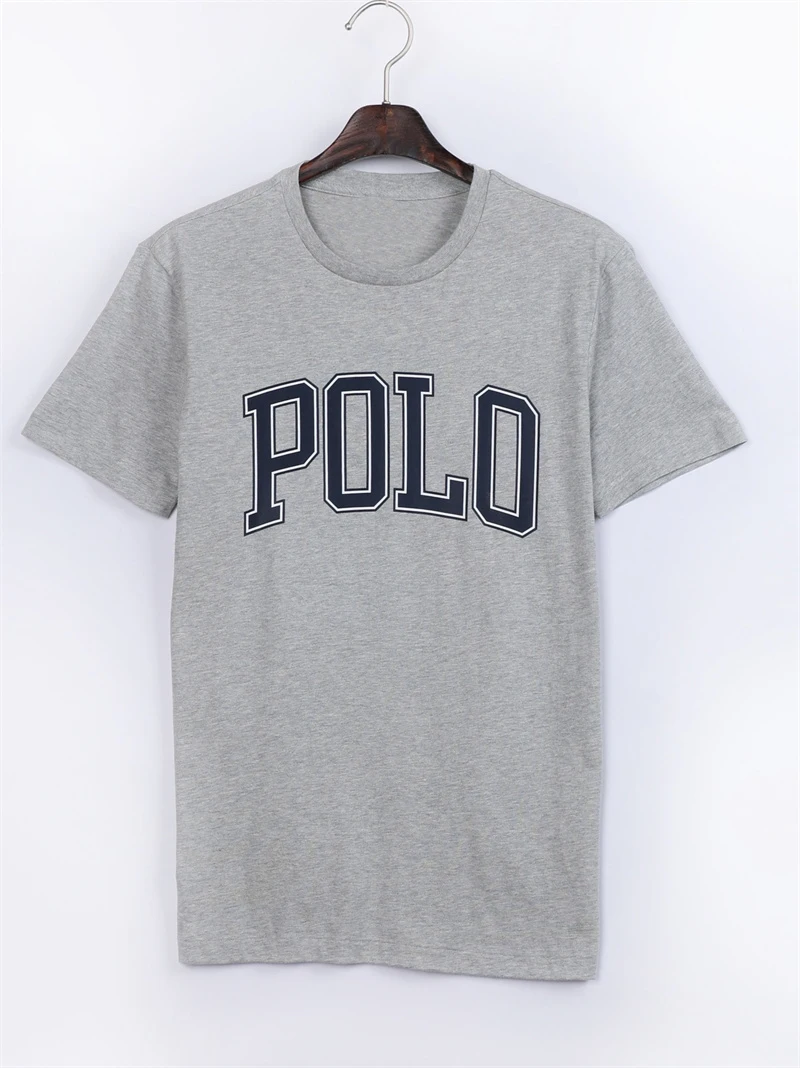 Hot Cotton Po-lo Letter Men's T-shirt Fast Fashion Summer Cool Casual Simple Men's and Women's Cotton Printed Short Sleeves Tops