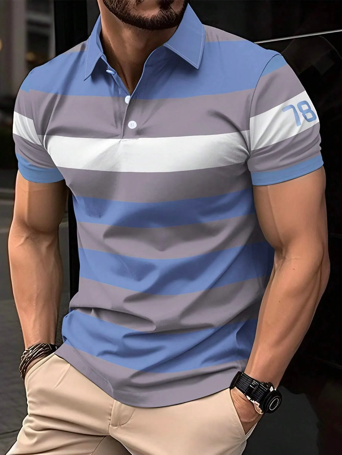 2026 Summer Men's Polo Shirt with Stripes Print Breathable Lightweight Comfortable Fashionable and Versatile