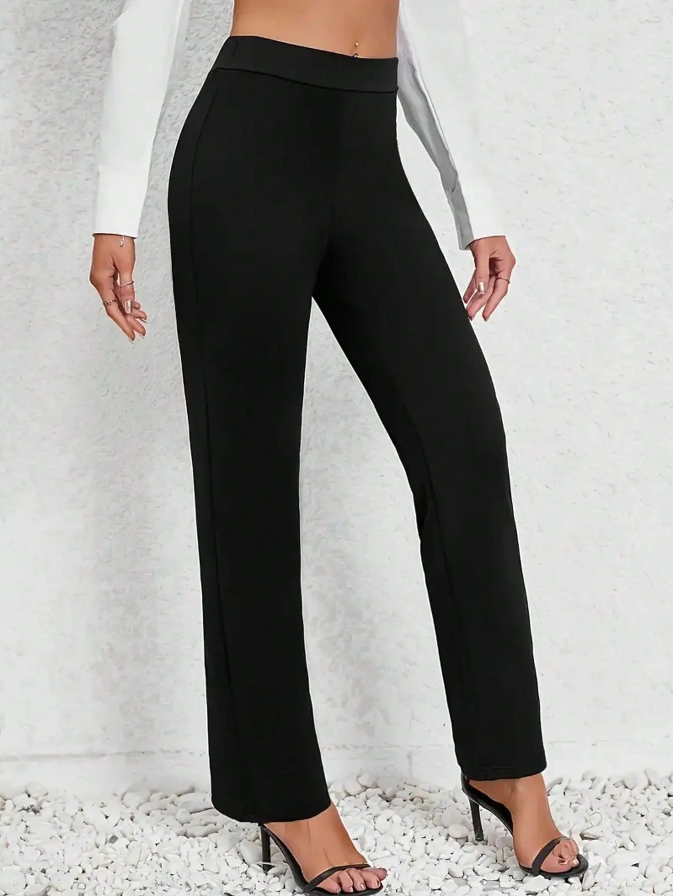 Best-selling spring and summer casual solid straight-leg high-waisted trousers