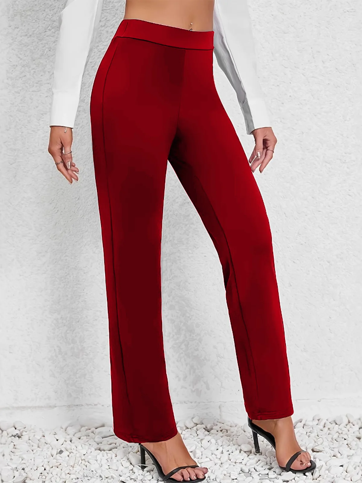 Best-selling spring and summer casual solid straight-leg high-waisted trousers
