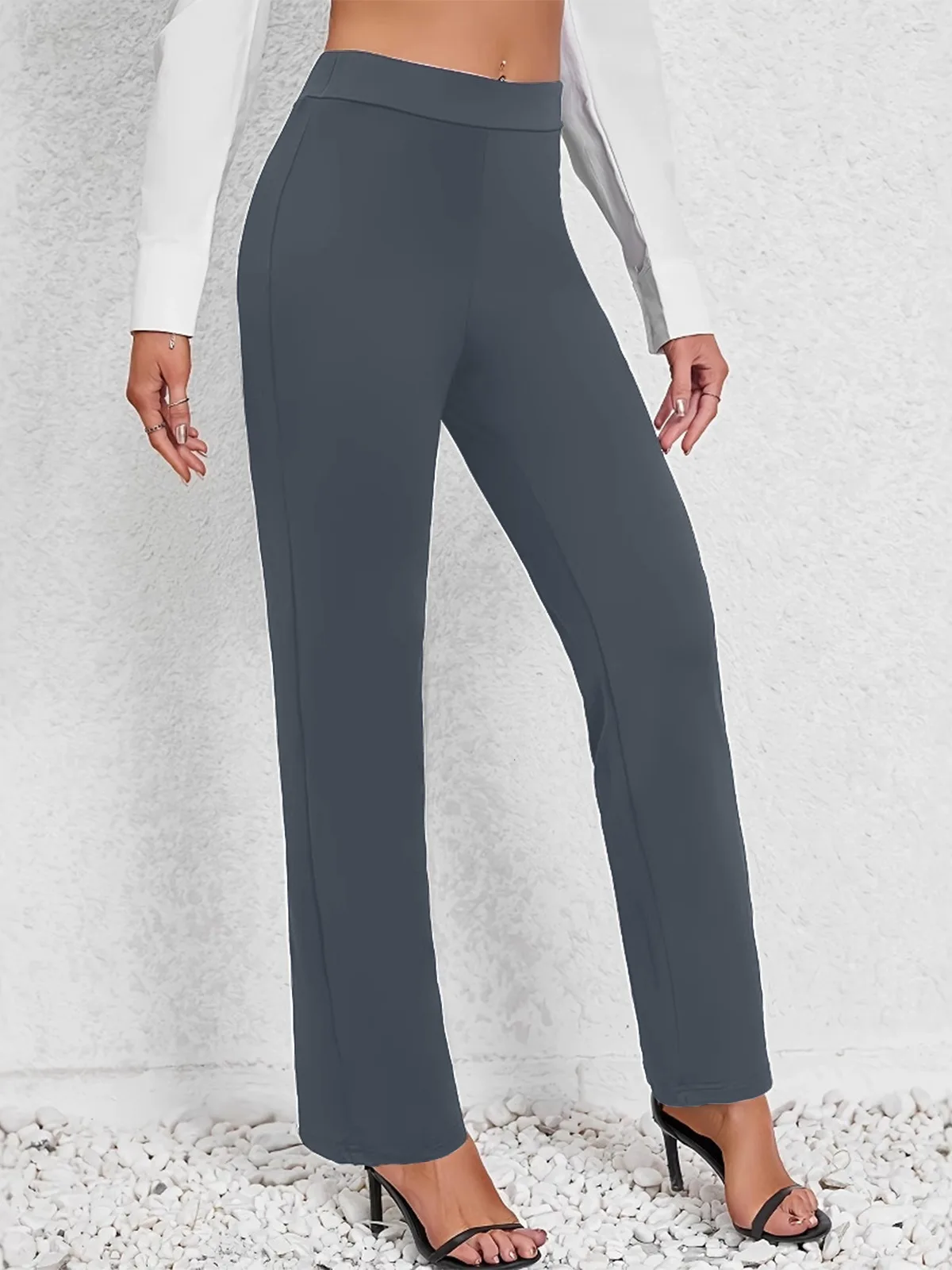 Best-selling spring and summer casual solid straight-leg high-waisted trousers