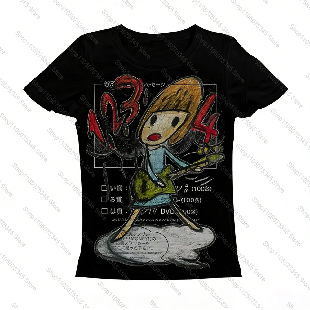 Y2K Fashion Top Gothic Style Women's Retro Printed T-Shirt - Harajuku Style Japanese Streetwear Short-Sleeve Casual Summer