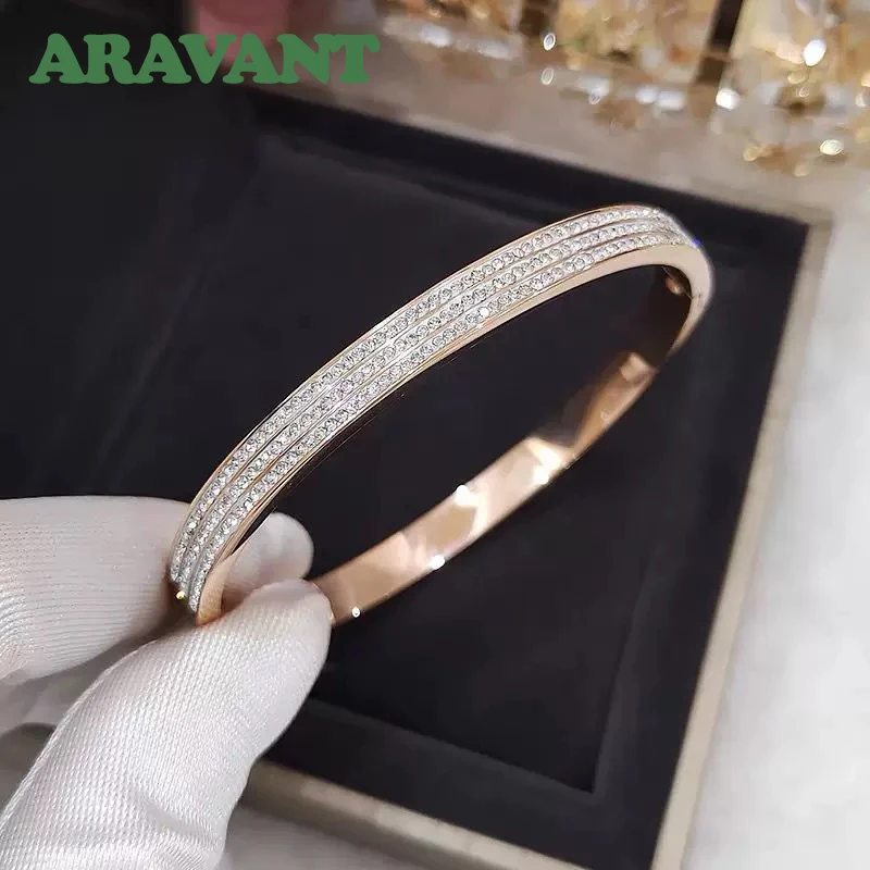 Aravant 925 Silver Rose Gold 6mm Zircon Bracelets&Bangles For Women Girls Fashion Jewelry