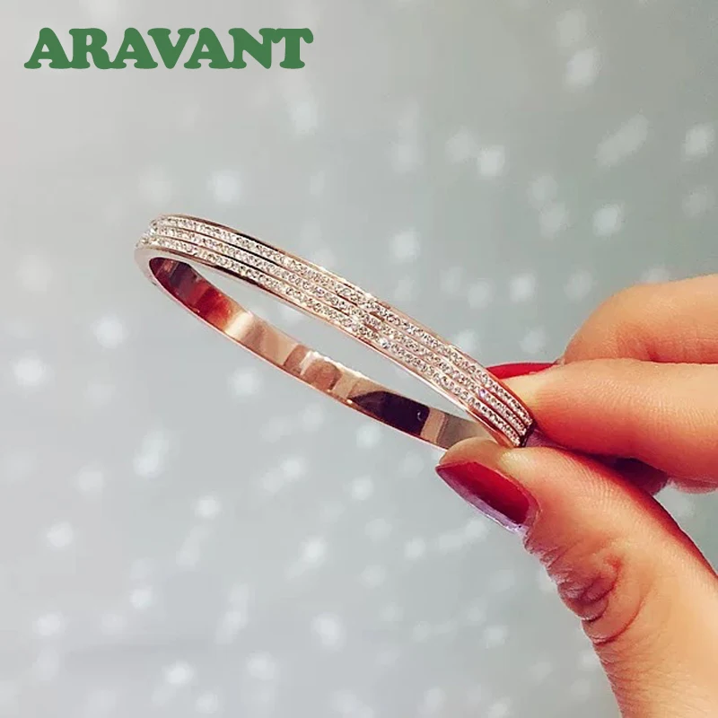 Aravant 925 Silver Rose Gold 6mm Zircon Bracelets&Bangles For Women Girls Fashion Jewelry