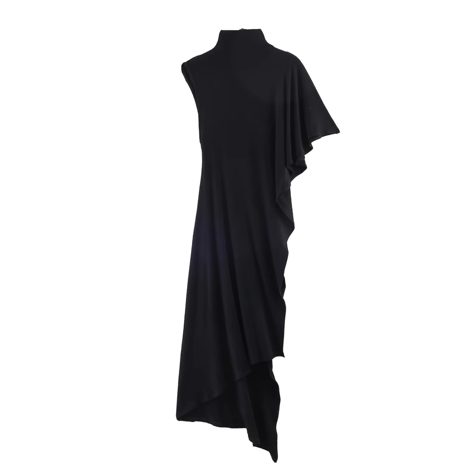 European and American style spring women's asymmetric pleated single sleeve high neck long casual top