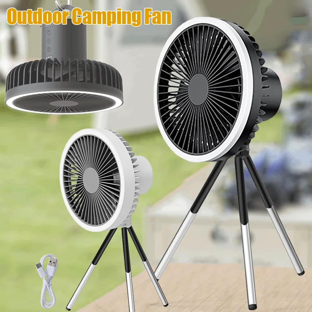 Portable LED Light Tripod Stand Desktop Fan Camping Fan USB Rechargeable Multi-functional Fan In/Outdoor Camping Ceiling Fan