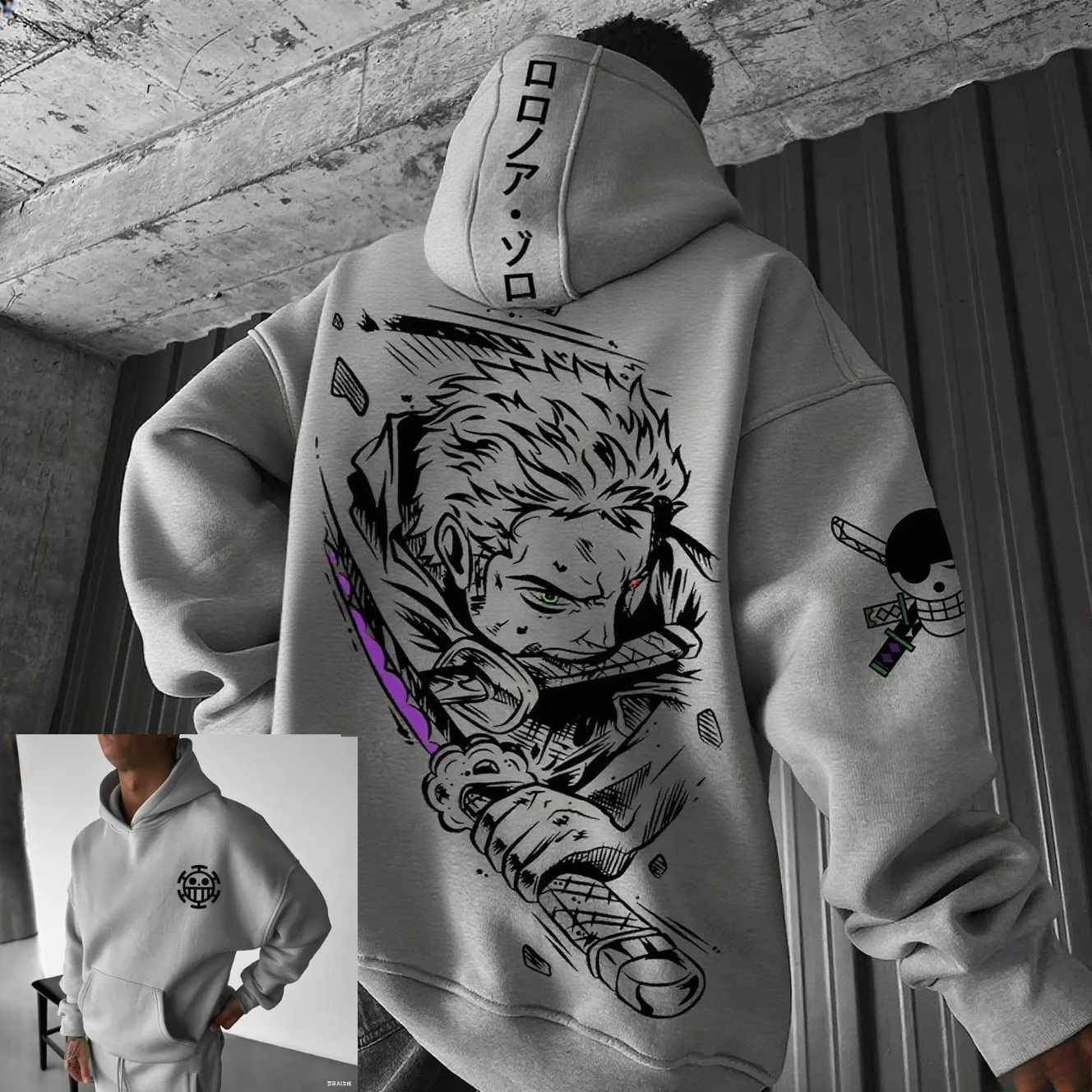 One Piece Zoro Anime Men Hooded Sweatshirt Spring Autumn Cotton Streetwear Casual Hoodie Graphic Print Cosplay Long Sleeve Tops