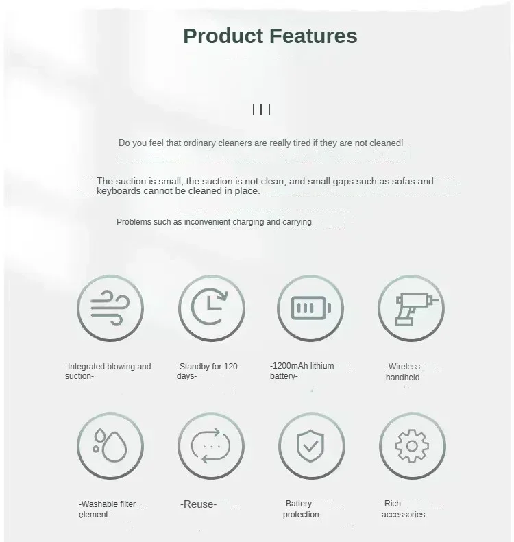 2900000PA Wireless Car Vacuum USB Charging 1200mAh Wet Dry Dual-use Cleaner Cordless Handheld High-power Vacuum Cleaner 2026
