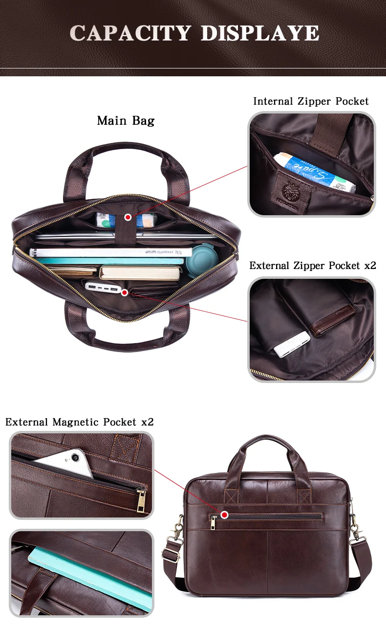 Genuine Leather Men's Briefcase Soft Luxury Business Bag 15.6 Inch Laptop Compatible Lightweight Office Commute Handbag