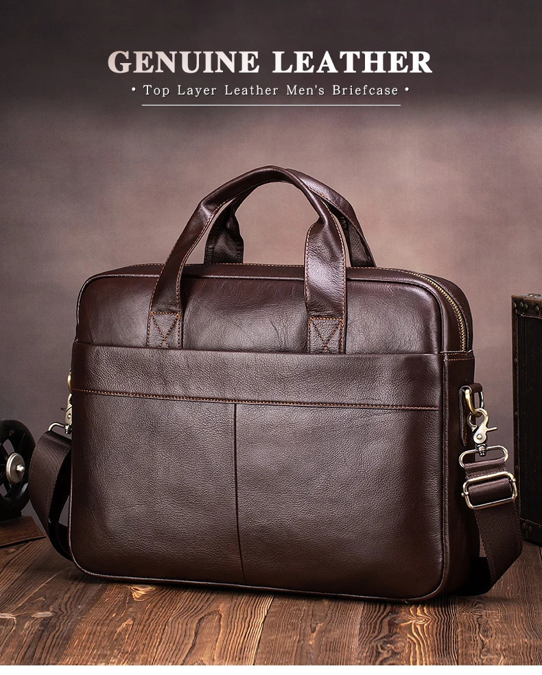 Genuine Leather Men's Briefcase Soft Luxury Business Bag 15.6 Inch Laptop Compatible Lightweight Office Commute Handbag