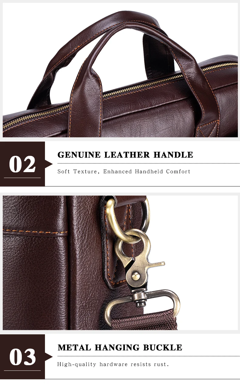 Genuine Leather Men's Briefcase Soft Luxury Business Bag 15.6 Inch Laptop Compatible Lightweight Office Commute Handbag
