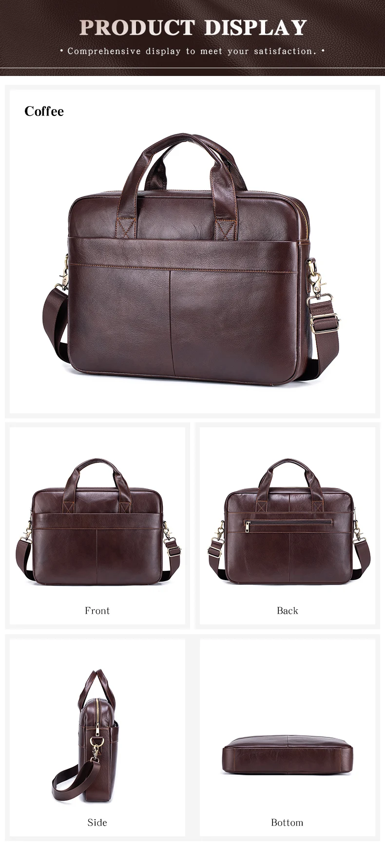 Genuine Leather Men's Briefcase Soft Luxury Business Bag 15.6 Inch Laptop Compatible Lightweight Office Commute Handbag