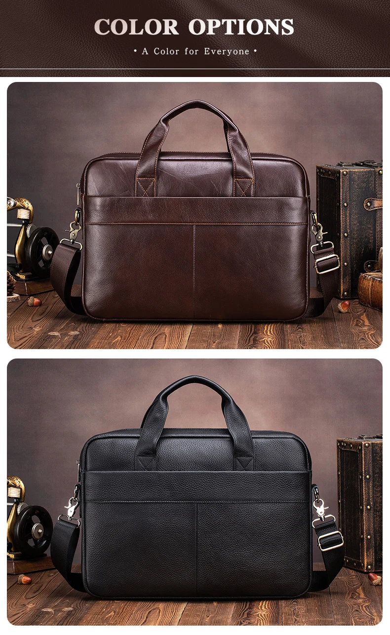Genuine Leather Men's Briefcase Soft Luxury Business Bag 15.6 Inch Laptop Compatible Lightweight Office Commute Handbag