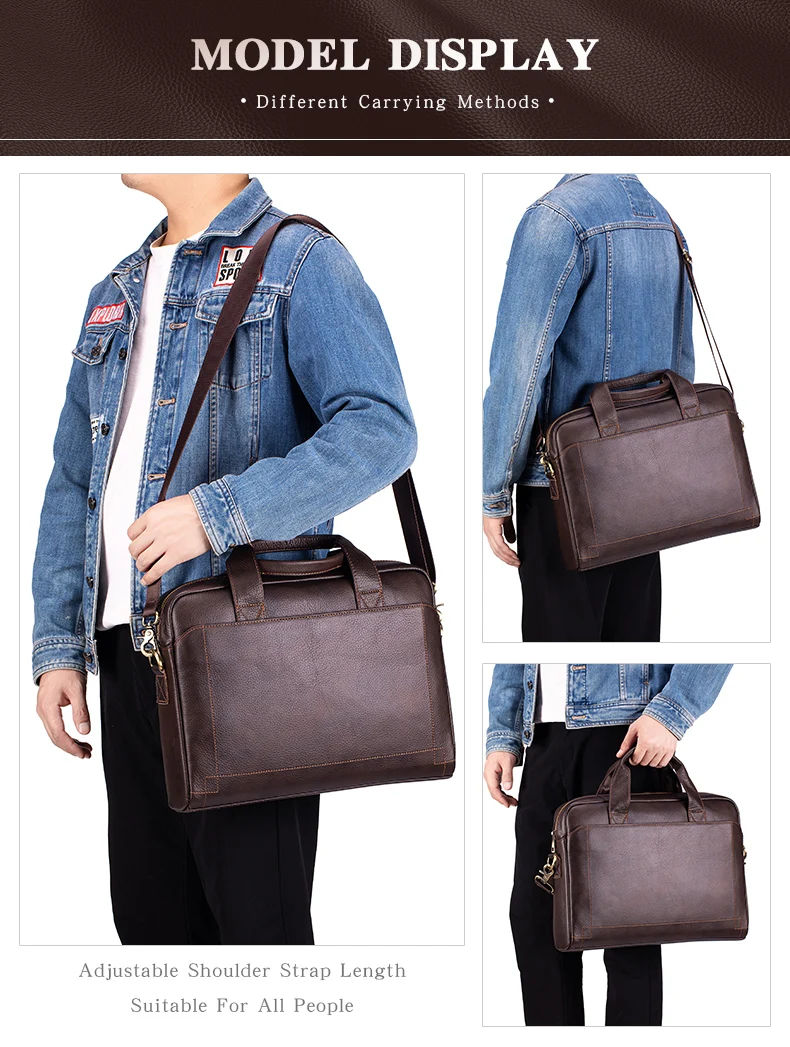 Genuine Leather Men's Briefcase Soft Luxury Business Bag 15.6 Inch Laptop Compatible Lightweight Office Commute Handbag
