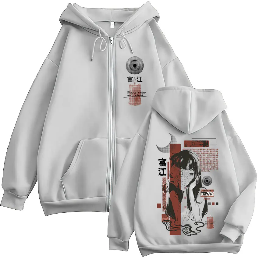 Tomie Junji Ito Anime Manga Gothic Zipper Hoodies Men's Casual Zip Up Hooded Sweatshirts Fashion Hip Hop Long Sleeves Pullovers