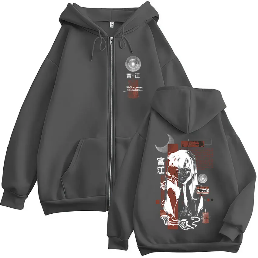 Tomie Junji Ito Anime Manga Gothic Zipper Hoodies Men's Casual Zip Up Hooded Sweatshirts Fashion Hip Hop Long Sleeves Pullovers