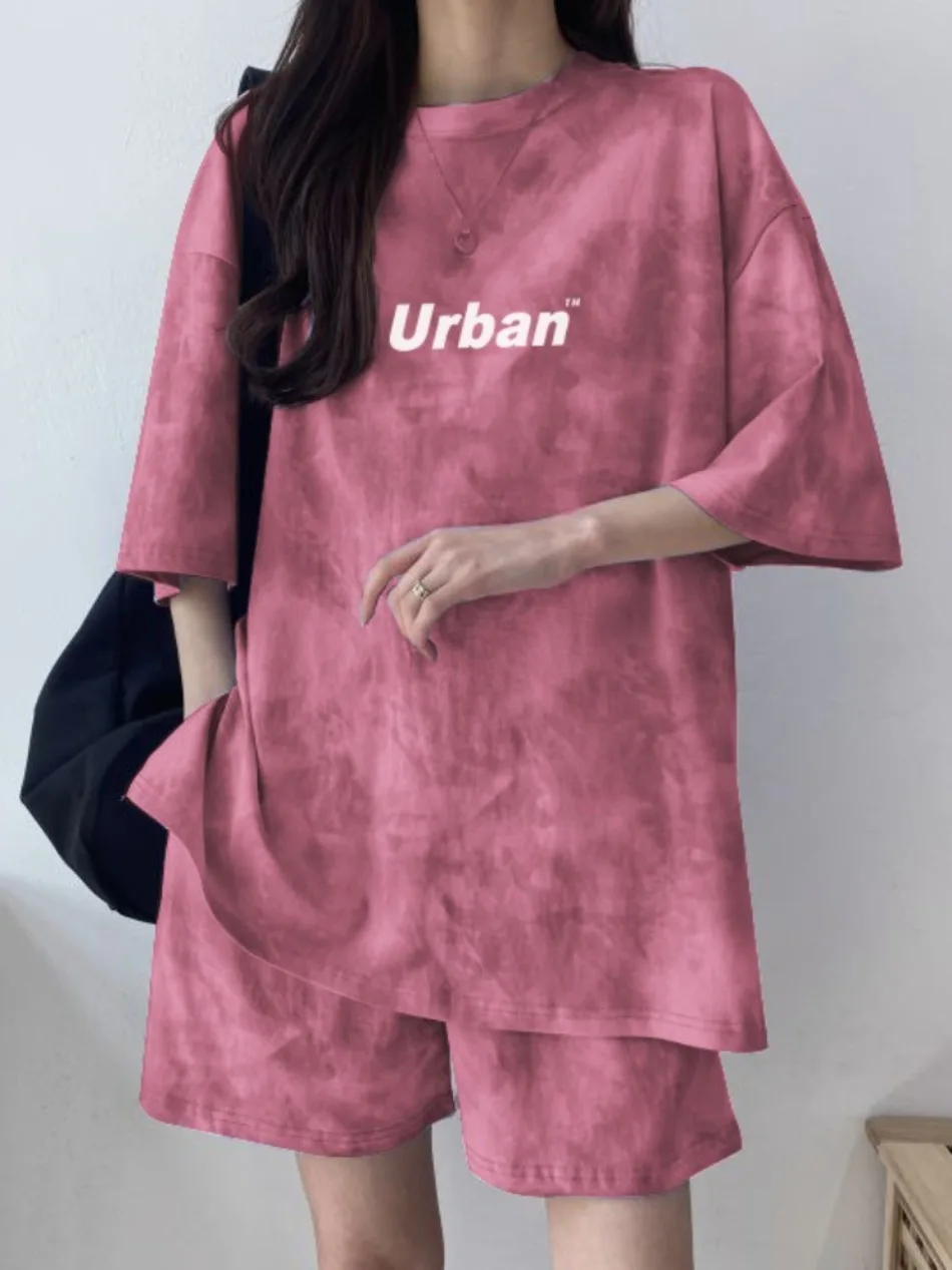 New in Summer Women's Tie Dye Workmanship Sportswear Set Short Sleeve Loose Wide Leg Shorts Casual Outfit Simple Two Piece Set