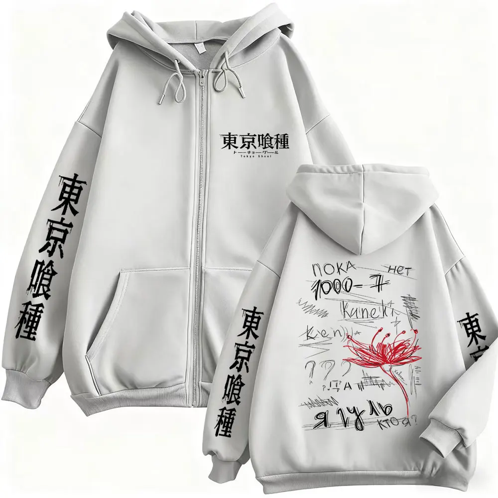 Anime Tokyo Ghoul Spider Lily Graphic Zipper Hoodie Manga Kaneki Ken Print Jacket Coat Men Women Fashion Casual Zip Up Hoodies