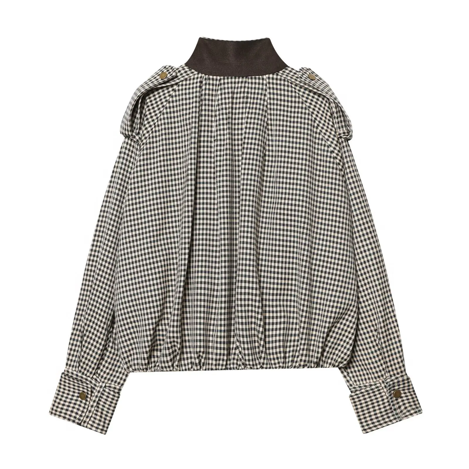 TFAFXY2026 Spring Casual Chic Women Checked Stand Collar Single Breasted Zipper Pockets Jacket Midi Skirt New Fashion Street Set