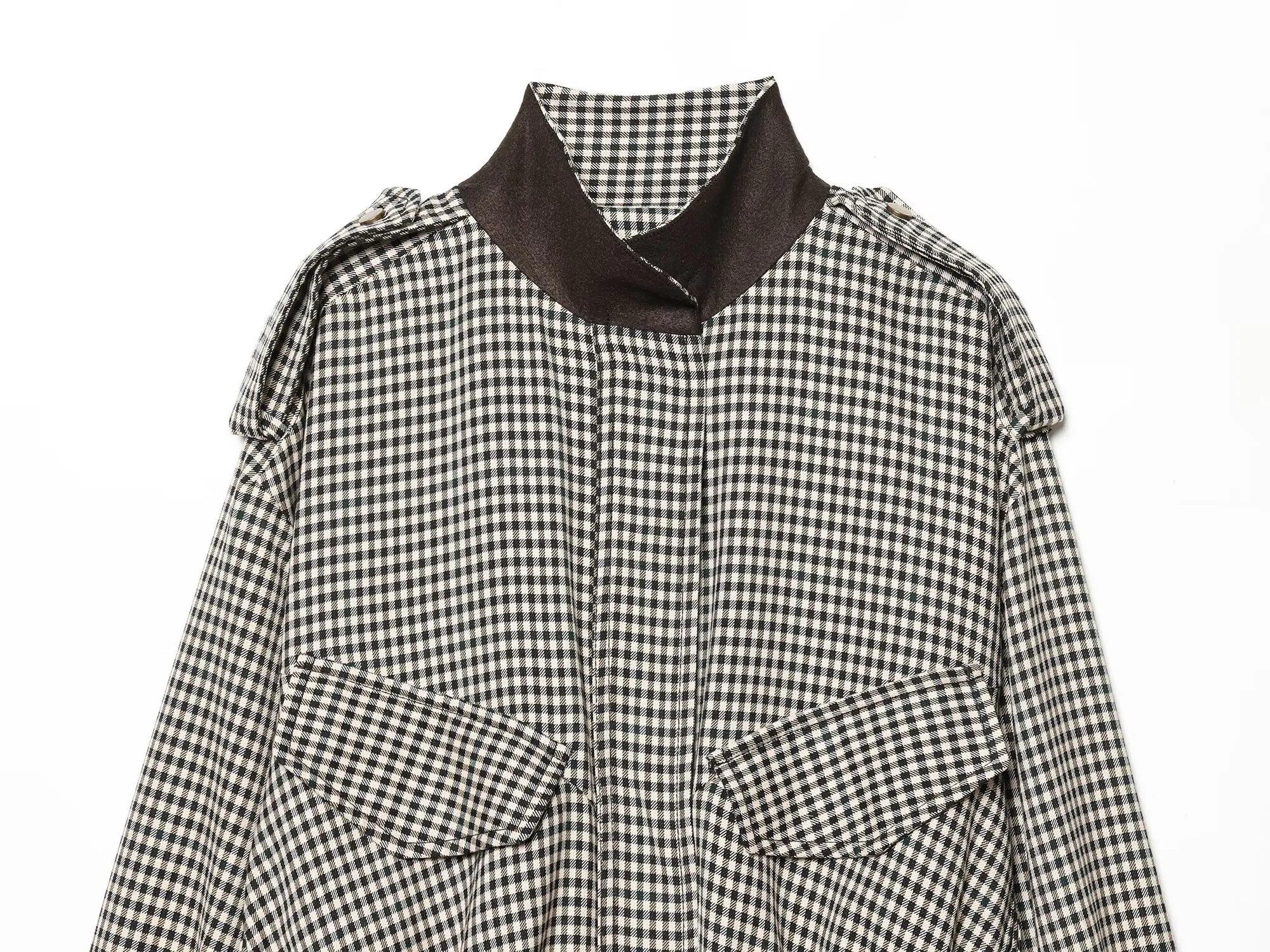 TFAFXY2026 Spring Casual Chic Women Checked Stand Collar Single Breasted Zipper Pockets Jacket Midi Skirt New Fashion Street Set